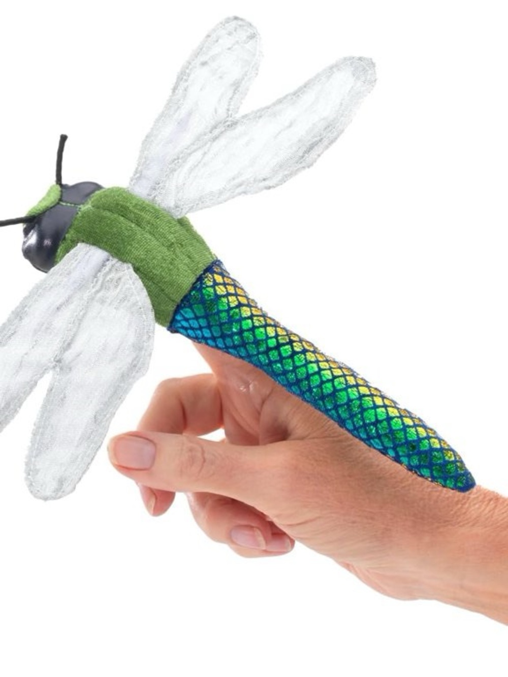Plush Dragonfly Finger Puppet Toy - Green and Blue